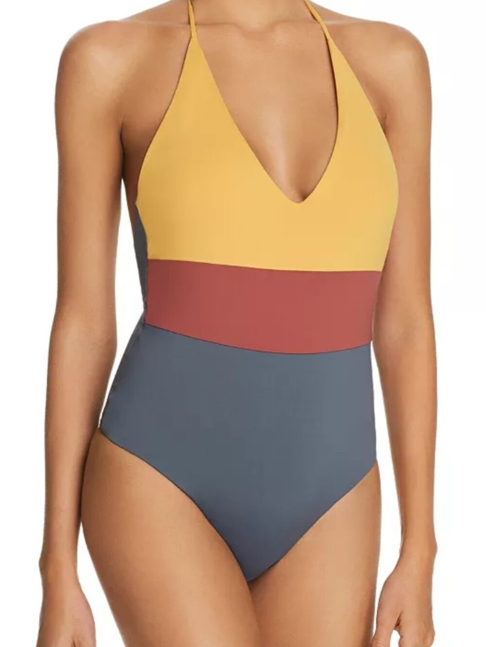 Tavik Colorblock Retro 70s V-Neck One-Piece Swimsuit Size Medium New